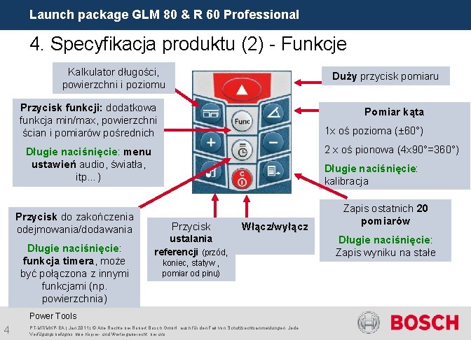 Launch package GLM 80 & R 60 Professional 4. Specyfikacja produktu (2) - Funkcje