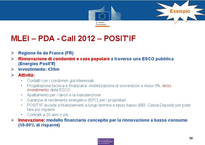 Esempio MLEI – PDA - Call 2012 – POSIT'IF Ø Regione Ile de France