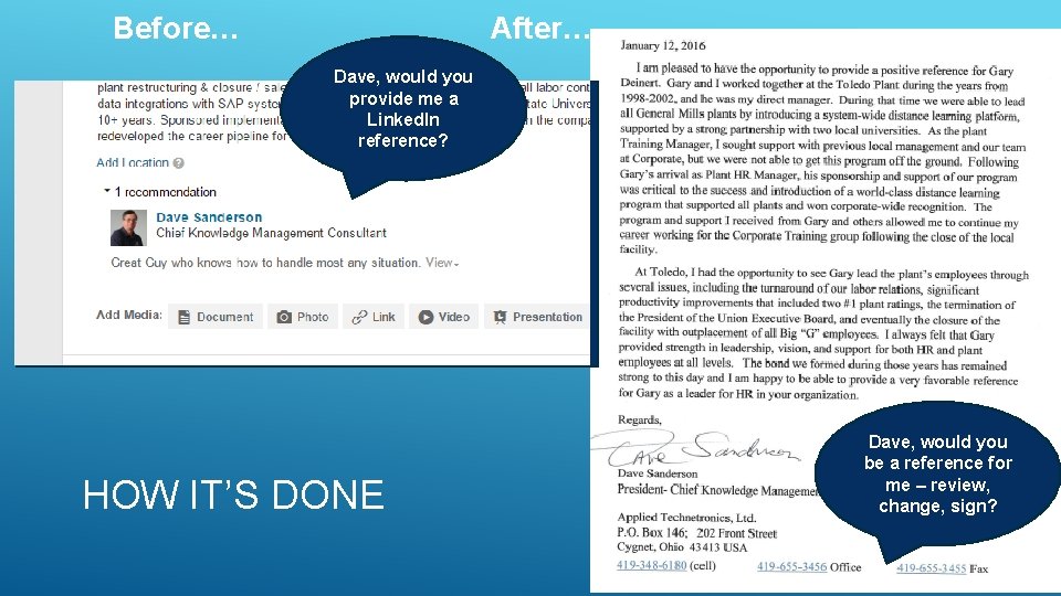 Before… After… Dave, would you provide me a Linked. In reference? HOW IT’S DONE