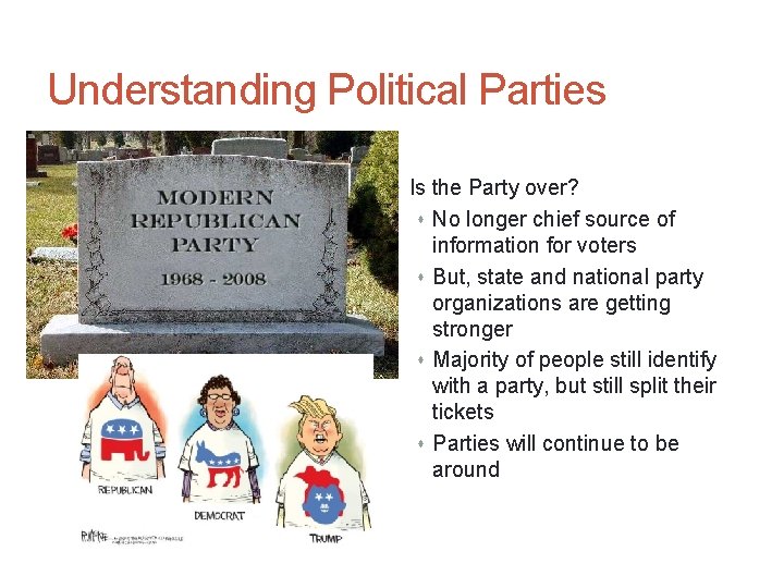 Understanding Political Parties s Is the Party over? s No longer chief source of