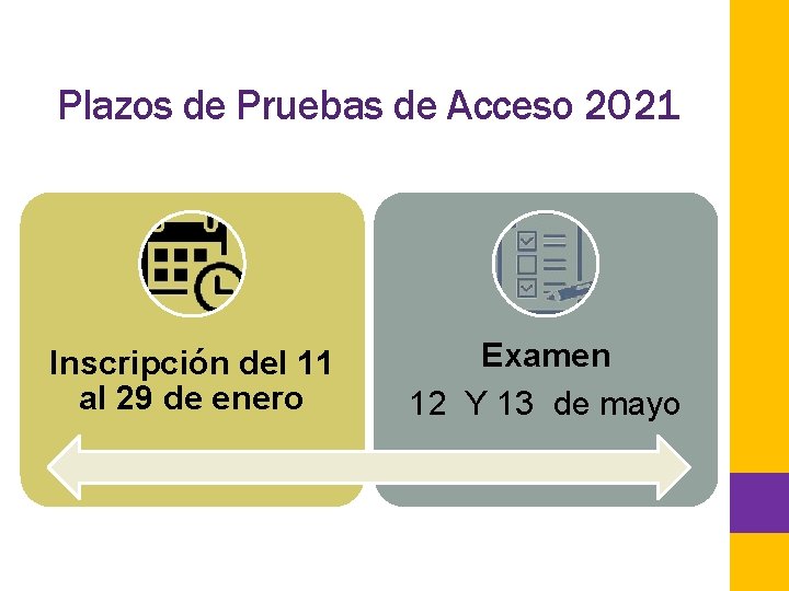 Plazos de Pruebas de Acceso 2021 Inscripción del 11 al 29 de enero Examen