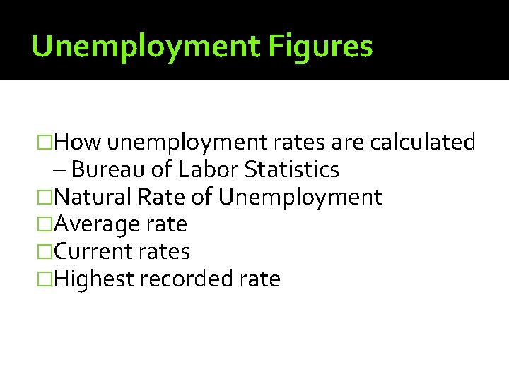 Unemployment Figures �How unemployment rates are calculated – Bureau of Labor Statistics �Natural Rate