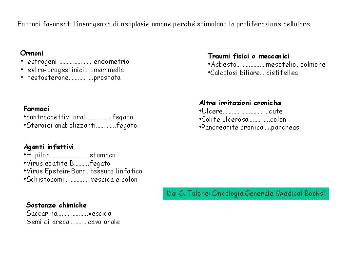 Fattori favorenti l’insorgenza di neoplasie umane perché stimolano la proliferazione cellulare Ormoni • estrogeni