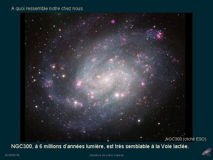 A quoi ressemble notre chez nous. NGC 300 (cliché ESO) NGC 300, à 6