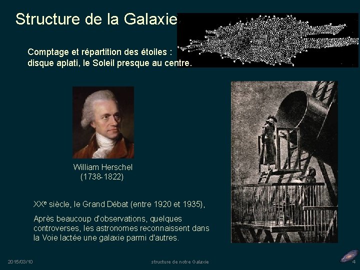 Structure de la Galaxie Comptage et répartition des étoiles : disque aplati, le Soleil