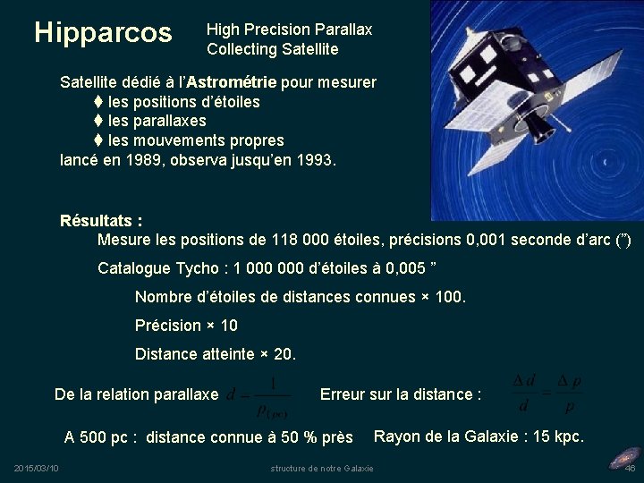 Hipparcos High Precision Parallax Collecting Satellite dédié à l’Astrométrie pour mesurer les positions d’étoiles