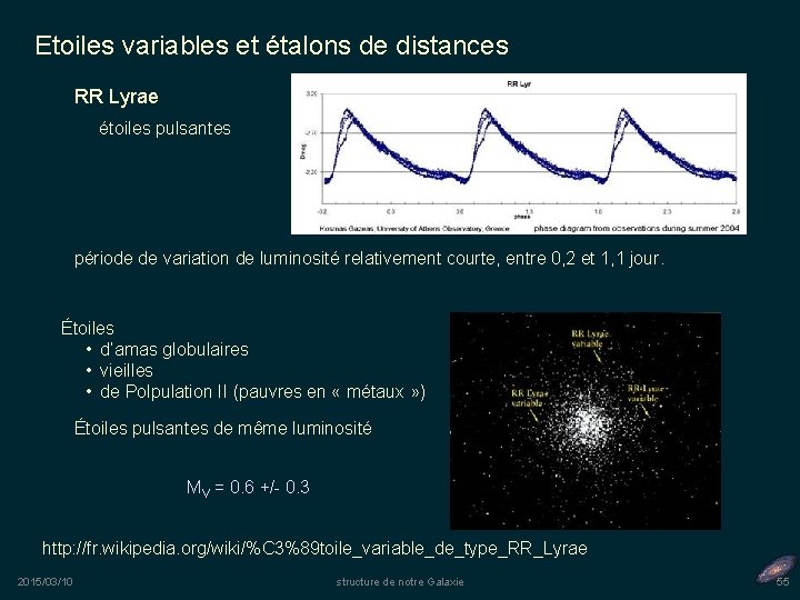 Etoiles variables et étalons de distances RR Lyrae étoiles pulsantes période de variation de