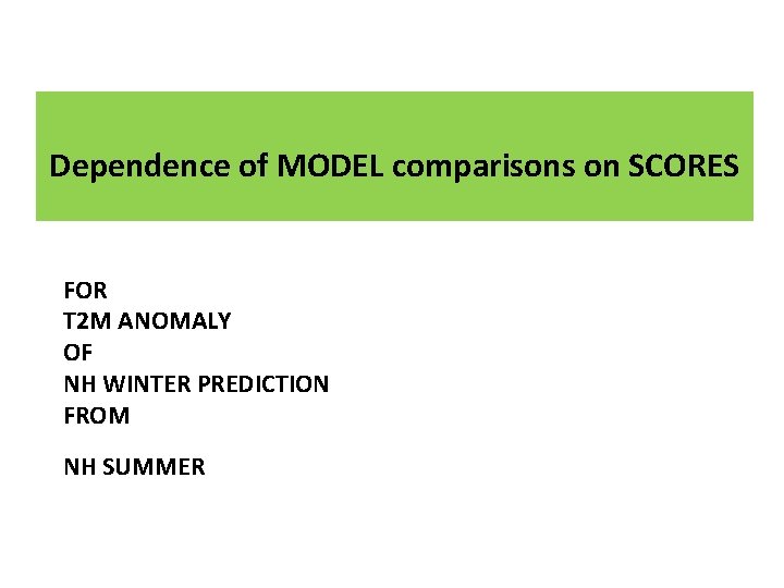 Dependence of MODEL comparisons on SCORES FOR T 2 M ANOMALY OF NH WINTER