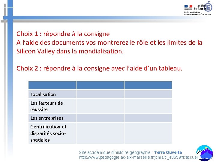 Choix 1 : répondre à la consigne A l’aide des documents vos montrerez le