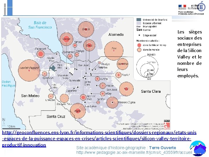 Les sièges sociaux des entreprises de la Silicon Valley et le nombre de leurs Les sièges sociaux des entreprises de la Silicon Valley et le nombre de leurs