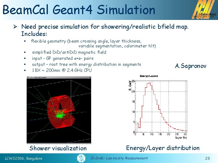 Beam. Cal Geant 4 Simulation Ø Need precise simulation for showering/realistic bfield map. Includes: