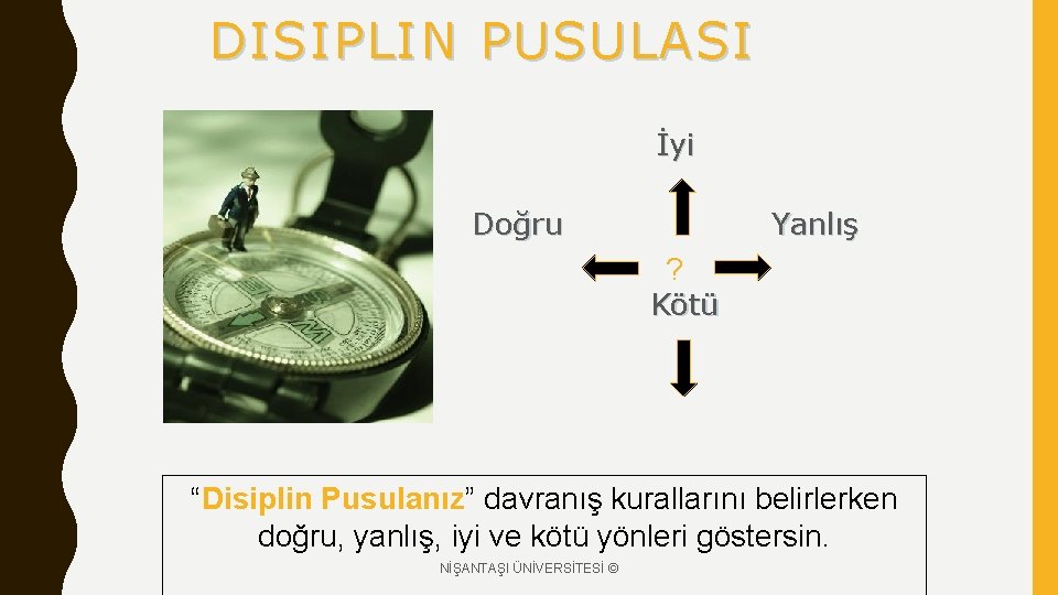 DISIPLIN PUSULASI İyi Doğru Yanlış ? Kötü “Disiplin Pusulanız” davranış kurallarını belirlerken doğru, yanlış,