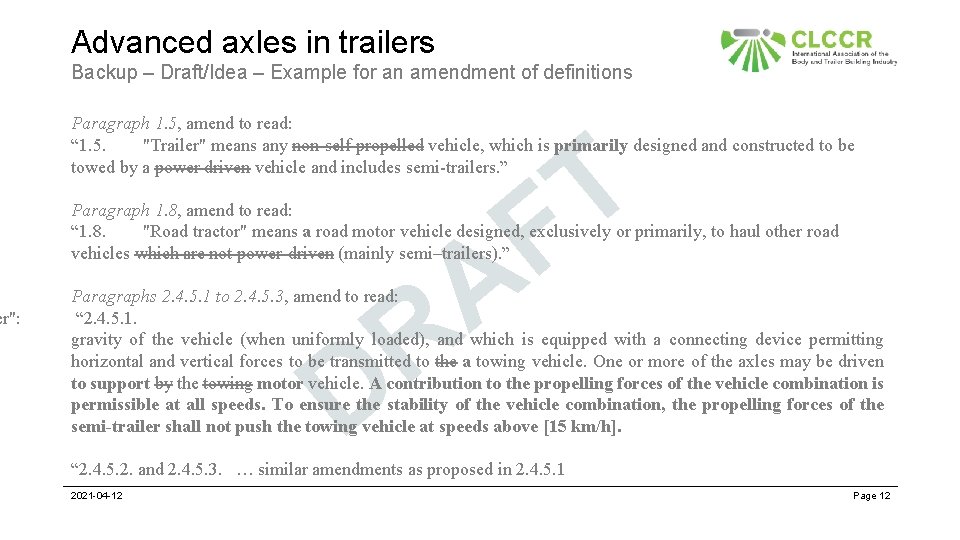 er": Advanced axles in trailers Backup – Draft/Idea – Example for an amendment of