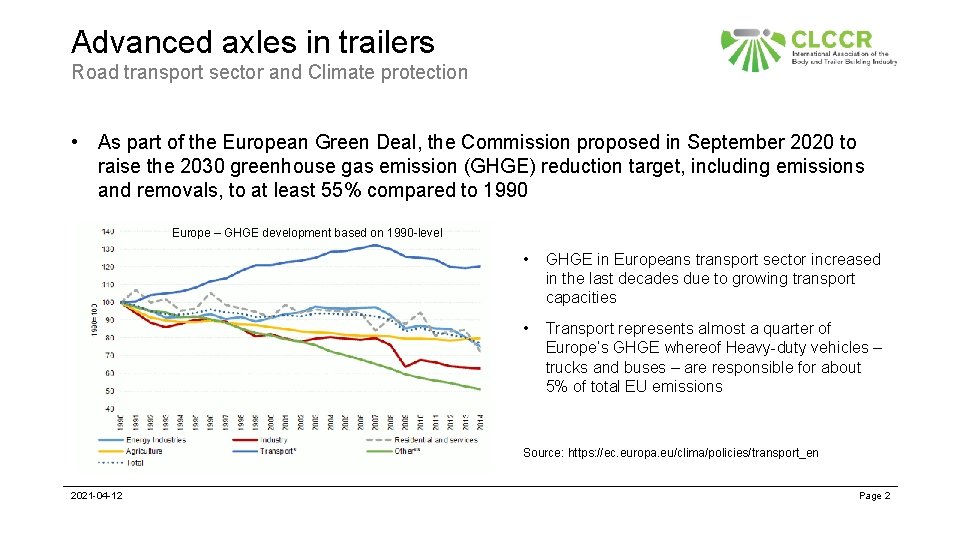 Advanced axles in trailers Road transport sector and Climate protection • As part of