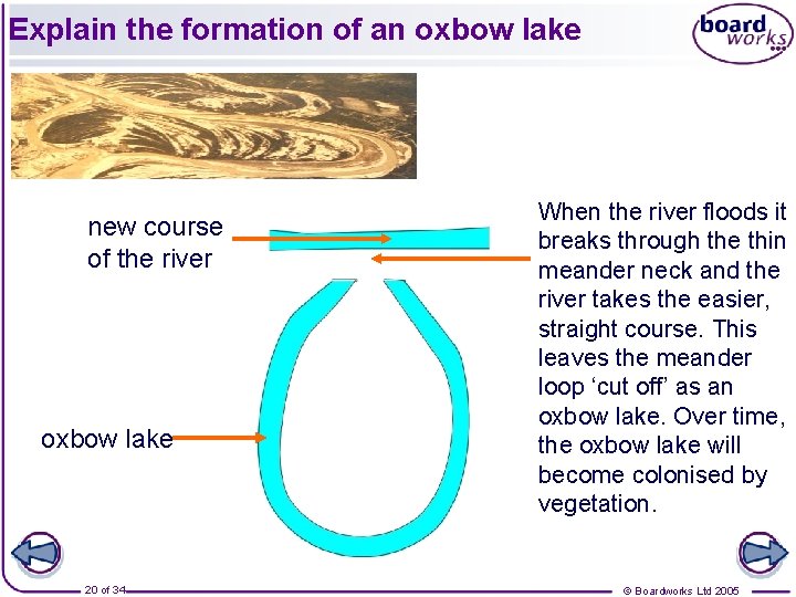 Explain the formation of an oxbow lake new course of the river oxbow lake