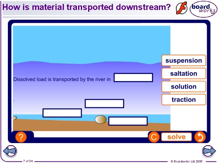 How is material transported downstream? 7 of 34 © Boardworks Ltd 2005 