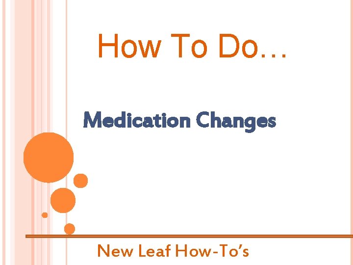 How To Do… Medication Changes New Leaf How-To’s 