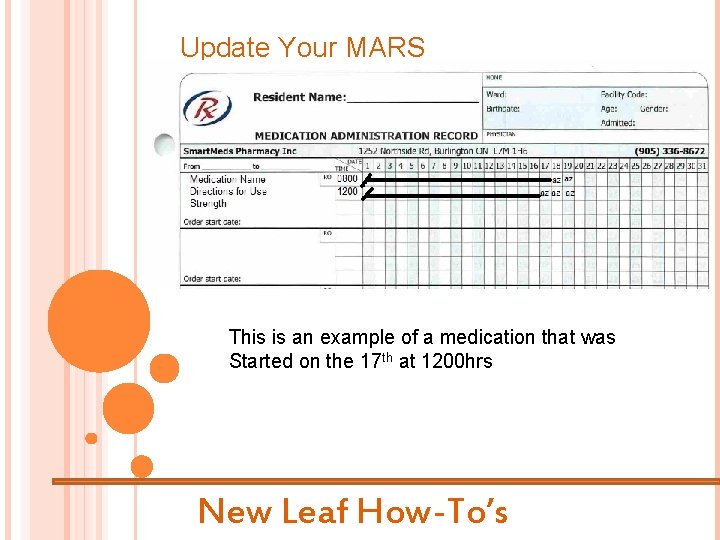 Update Your MARS This is an example of a medication that was Started on