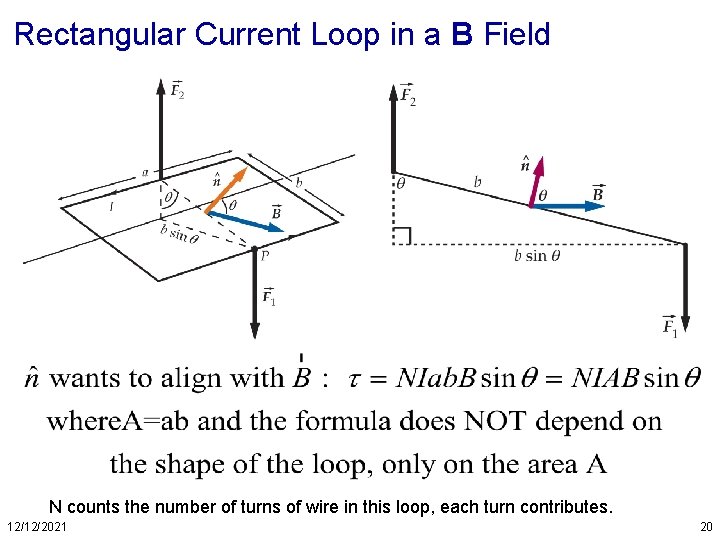 Rectangular Current Loop in a B Field N counts the number of turns of