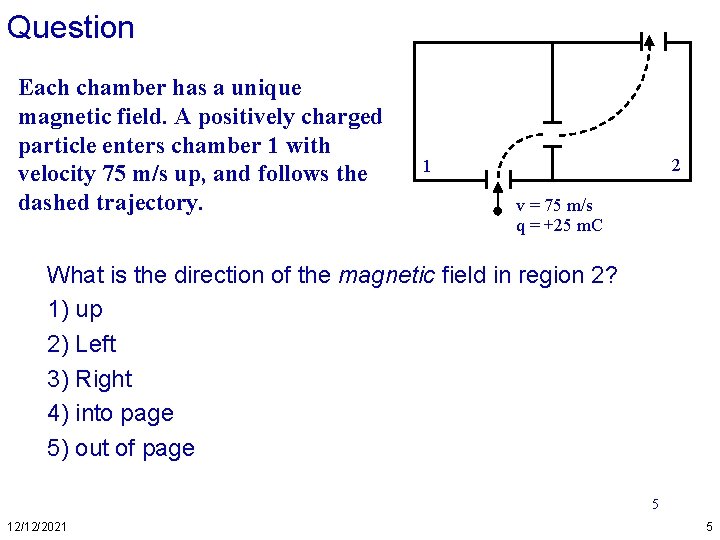 Question Each chamber has a unique magnetic field. A positively charged particle enters chamber