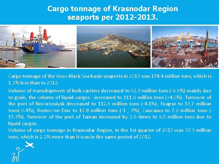 Cargo tonnage of Krasnodar Region seaports per 2012 -2013. Cargo tonnage of the Azov-Black