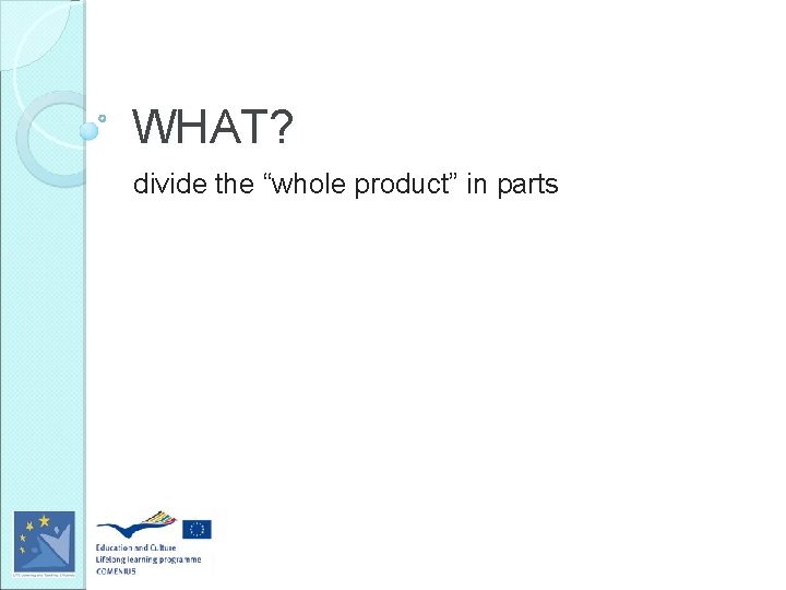 WHAT? divide the “whole product” in parts 