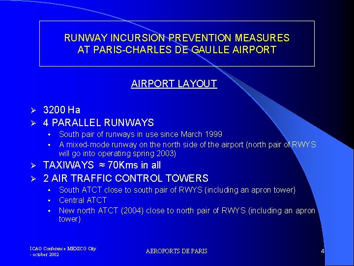 RUNWAY INCURSION PREVENTION MEASURES AT PARIS-CHARLES DE GAULLE AIRPORT LAYOUT 3200 Ha Ø 4