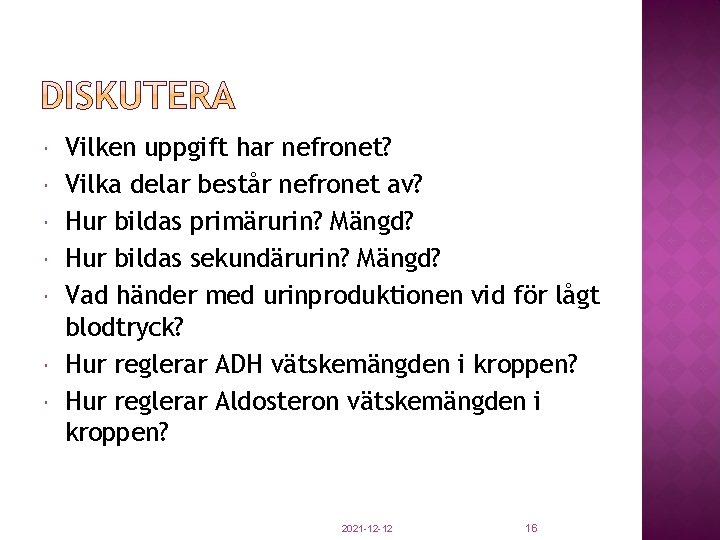  Vilken uppgift har nefronet? Vilka delar består nefronet av? Hur bildas primärurin? Mängd?