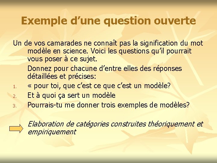 Exemple d’une question ouverte Un de vos camarades ne connaît pas la signification du