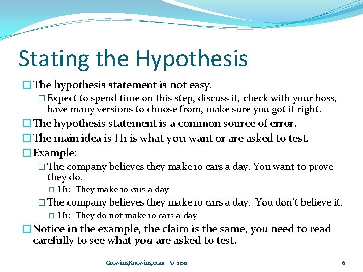 Stating the Hypothesis �The hypothesis statement is not easy. � Expect to spend time