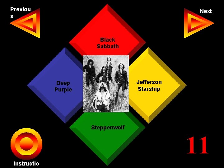 Previou s Next Black Sabbath Jefferson Starship Deep Seth Purple Steppenwolf John Instructio 11