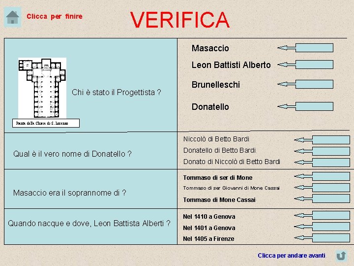 Clicca per finire VERIFICA Masaccio Leon Battisti Alberto Chi è stato il Progettista ?