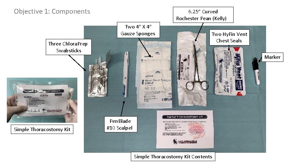 Objective 1: Components 6. 25” Curved Rochester Pean (Kelly) Two 4” X 4” Gauze Objective 1: Components 6. 25” Curved Rochester Pean (Kelly) Two 4” X 4” Gauze