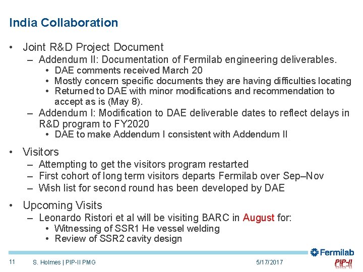 India Collaboration • Joint R&D Project Document – Addendum II: Documentation of Fermilab engineering