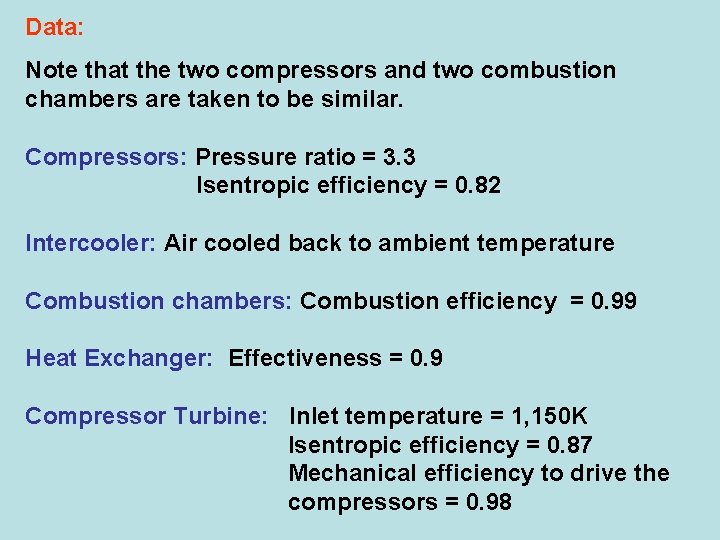 Data: Note that the two compressors and two combustion chambers are taken to be