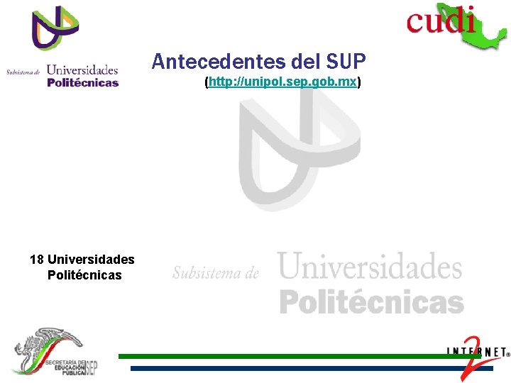 Antecedentes del SUP (http: //unipol. sep. gob. mx) 18 Universidades Politécnicas 