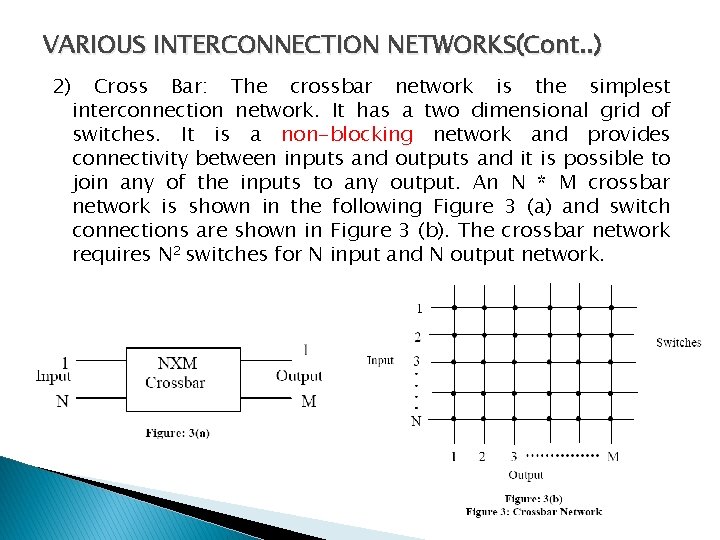 VARIOUS INTERCONNECTION NETWORKS(Cont. . ) 2) Cross Bar: The crossbar network is the simplest