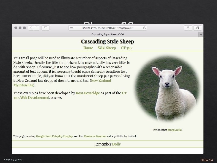 Sheep 06 CSU CT 310 Web Development ©Ross Beveridge 12/13/2021 Slide 14 