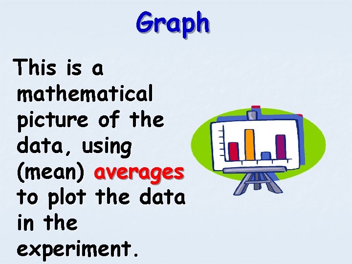 Graph This is a mathematical picture of the data, using (mean) averages to plot