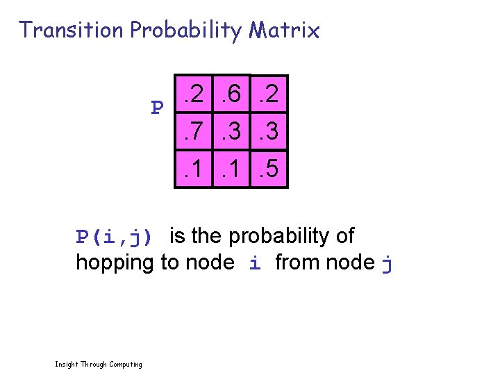 Transition Probability Matrix . 2. 6. 2 P. 7. 3. 3. 1. 1. 5