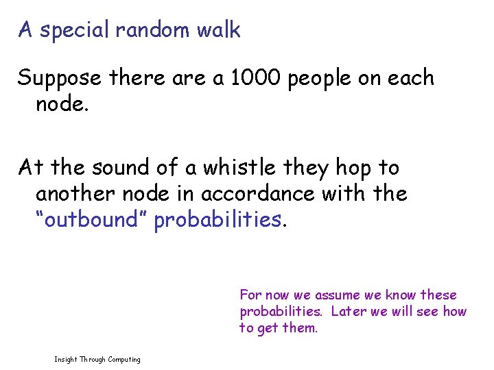 A special random walk Suppose there a 1000 people on each node. At the