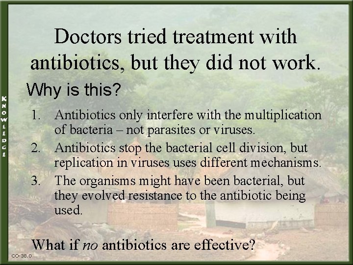 Doctors tried treatment with antibiotics, but they did not work. Why is this? 1.