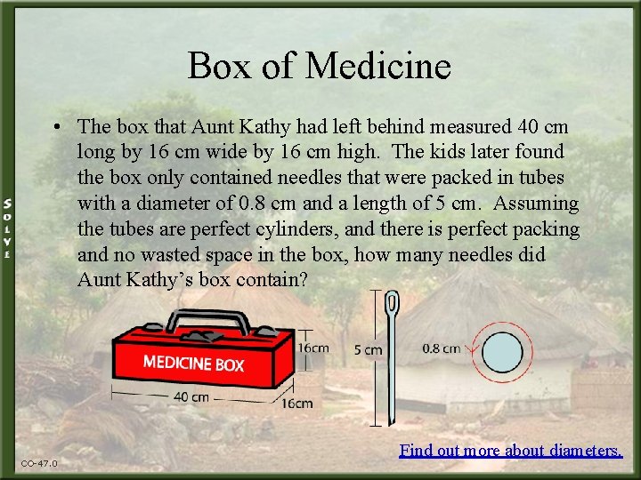Box of Medicine • The box that Aunt Kathy had left behind measured 40