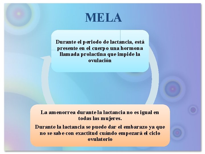 MELA Durante el periodo de lactancia, está presente en el cuerpo una hormona llamada