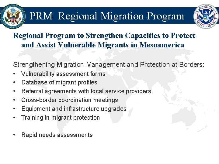 PRM Regional Migration Program Regional Program to Strengthen Capacities to Protect and Assist Vulnerable