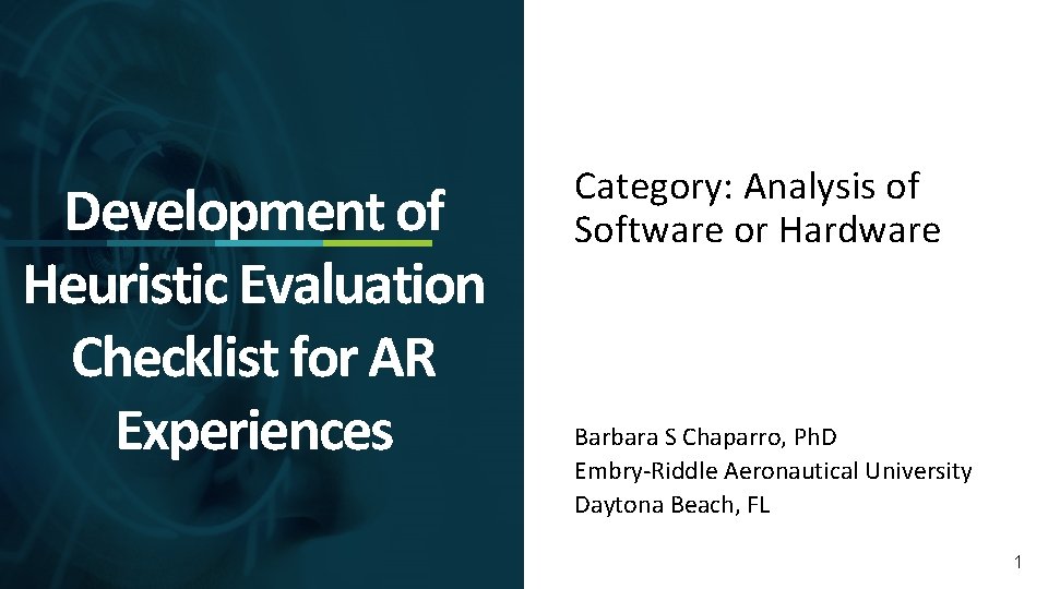 Development of Heuristic Evaluation Checklist for AR Experiences Category: Analysis of Software or Hardware