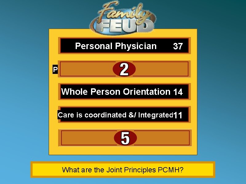 Personal Physician 37 Physician Directed Medical Practice 21 Whole Person Orientation 14 Care is