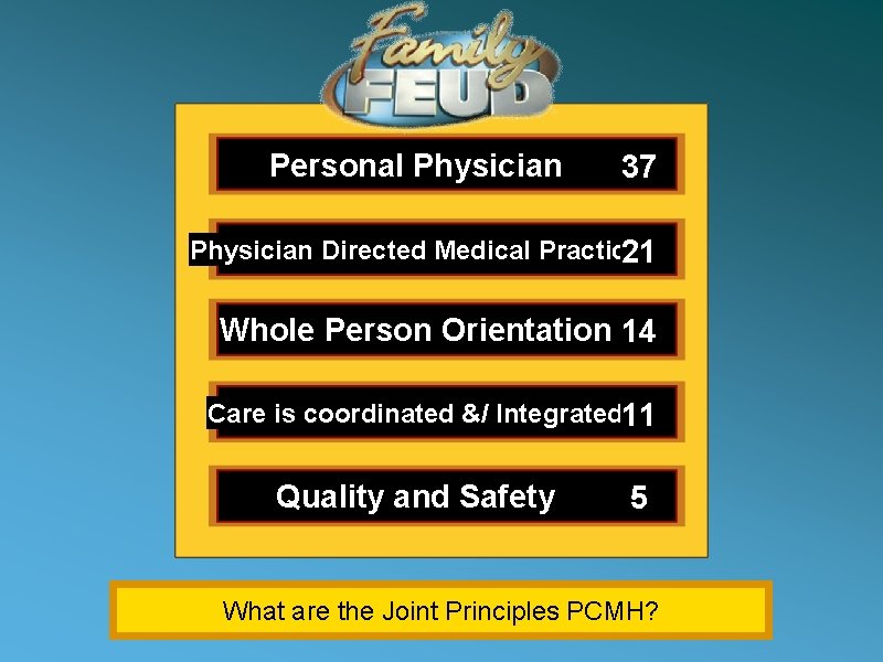 Personal Physician 37 Physician Directed Medical Practice 21 Whole Person Orientation 14 Care is