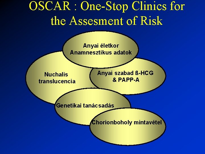 OSCAR : One-Stop Clinics for the Assesment of Risk Anyai életkor Anamnesztikus adatok Nuchalis