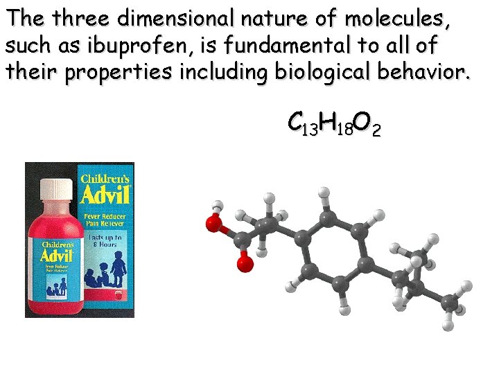 The three dimensional nature of molecules, such as ibuprofen, is fundamental to all of